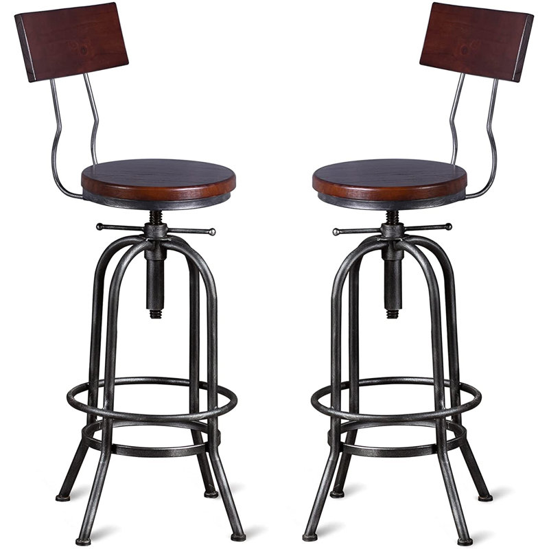 Williston Industrial Bar StoolAdjustable Swivel Round Wood Metal